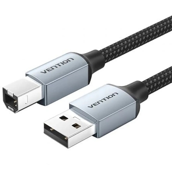 Vention Cable de Impresora - Longitud 10m - USB-A - USB-B - Transferencia hasta 480Mbps - Chaqueta Trenzada de Algodon y PVC - Acabado Niquelado - Color Gris