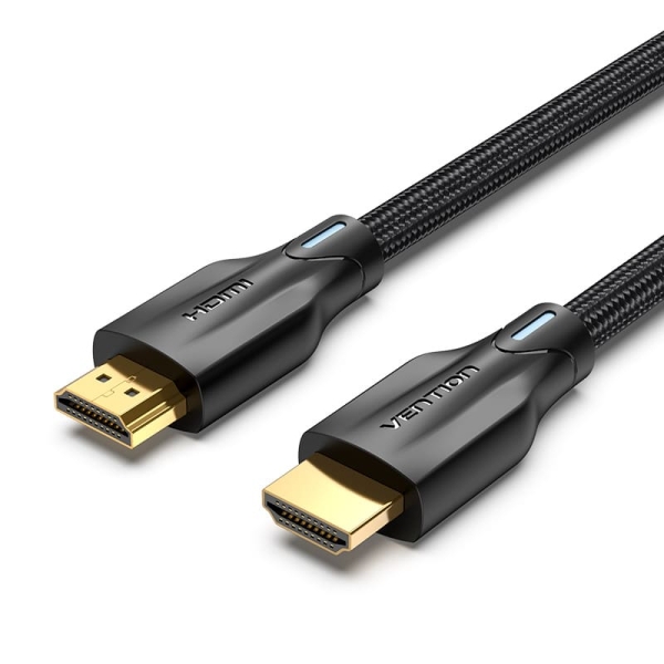 Vention Cable HDMI 2.1 - Resolucion 8K - eARC - Longitud 1.5m - Conectores Chapados en Oro - HDR Dinamico - Tasa de Refresco Variable - Chaqueta Trenzada de Algodon y PVC - Color Negro