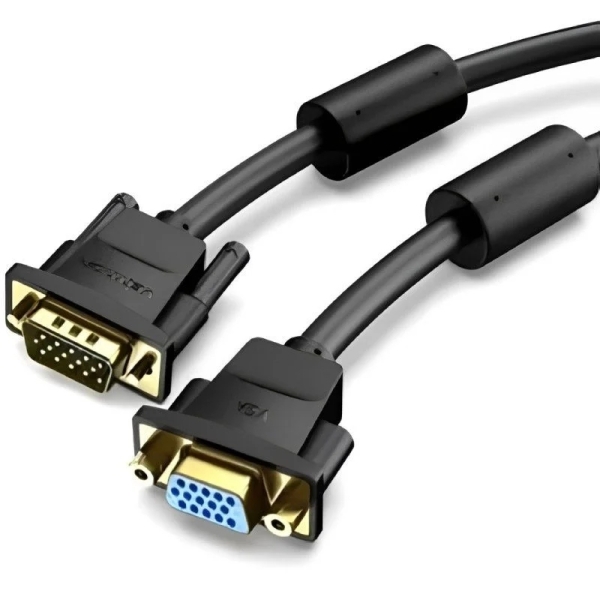 Vention Cable Extensor SVGA Macho a VGA Hembra - Longitud 3m - Full HD - 30 AWG - Filtro de Ferrita - Conectores Chapados en Oro - Color Negro