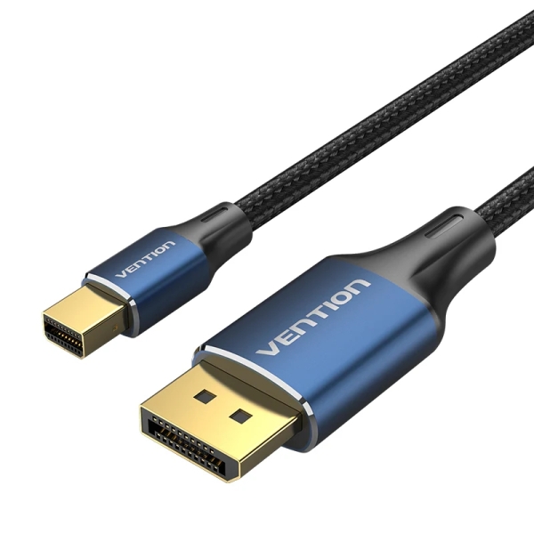 Vention Cable Displayport 1.4 8K - Longitud 1.5m - PVC con Trenzado de Algodon - DP Macho a MiniDP Macho - Conectores Chapados en Oro - Blindaje Multiple - 32 AWG - Color Azul