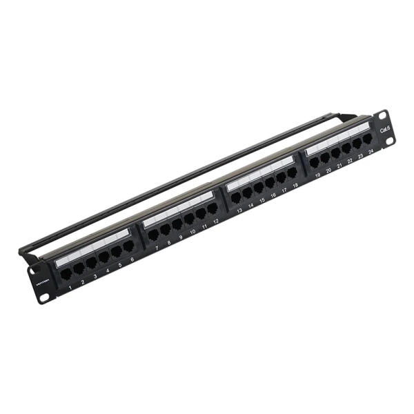 Vention Patch Panel de 24 Puertos RJ45 - Cat.6 UTP - Terminales Chapados en Oro - Compatible con Rack 19" 1U - Acero y ABS - 483x44.3x22.7mm - Color Negro