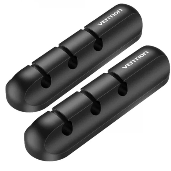 Vention Pack de 2 Organizadores de Cable -  3 Puertos - Silicona - Color Negro