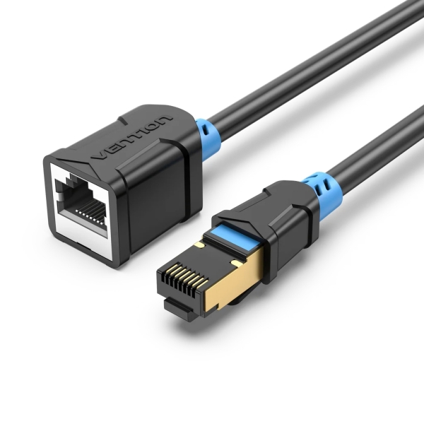 Vention Cable Extensor de Red Cat.6 SFTP - Longitud 0.5m - Velocidad hasta 1Gbps - 26AWG - Cubierta de PVC - Conectores Chapados en Oro - Doble Blindaje - Color Negro