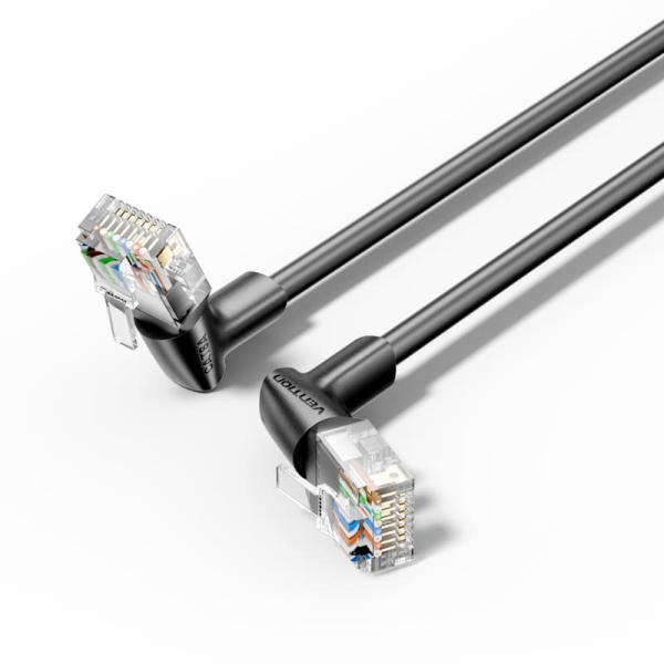 Vention Cable de Red Acodado Cat.6a UTP - Slim - Longitud 0.5m - Velocidad hasta 10Gbps - 32 AWG - Cubierta de PVC - Color Negro