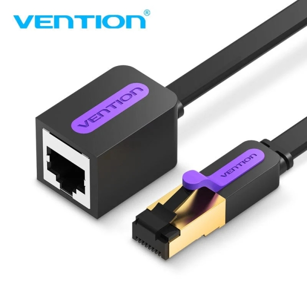Vention Cable Extensor de Red Cat.7- Longitud 8m - Velocidad hasta 10Gbps - 30AWG - Conectores Chapados en Oro - Color Negro