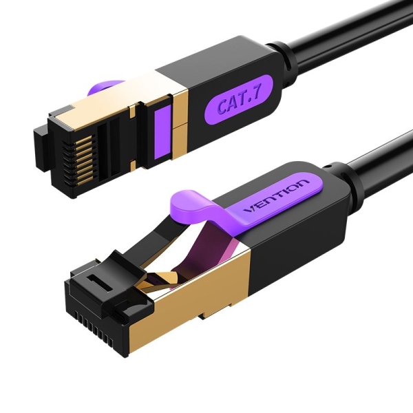 Vention Cable de Red Cat.7 SFTP - Longitud 10m - Velocidad hasta 10Gbps - 28AWG - Cubierta de PVC - Conectores Chapados en Oro - Color Negro