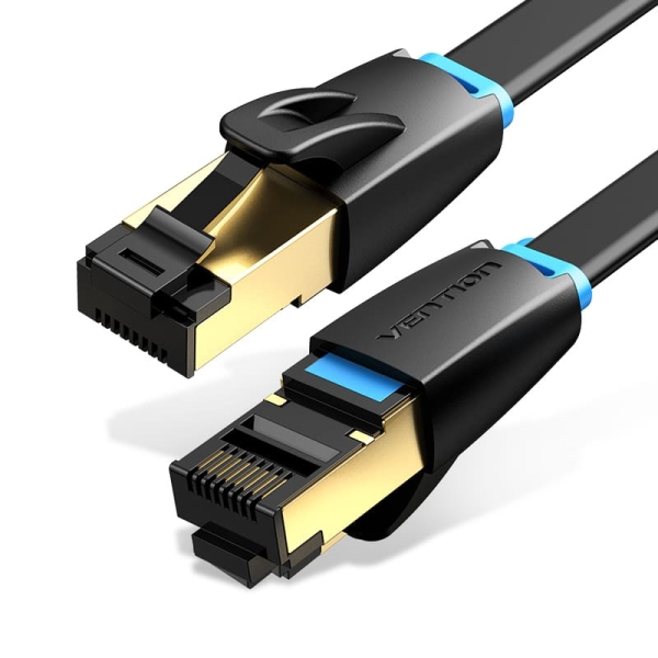 Vention Cable de Red Cat.8 UTP - Longitud 2m - Velocidad hasta 40Gbps - 30AWG - Conectores Chapados en Oro - Color Negro