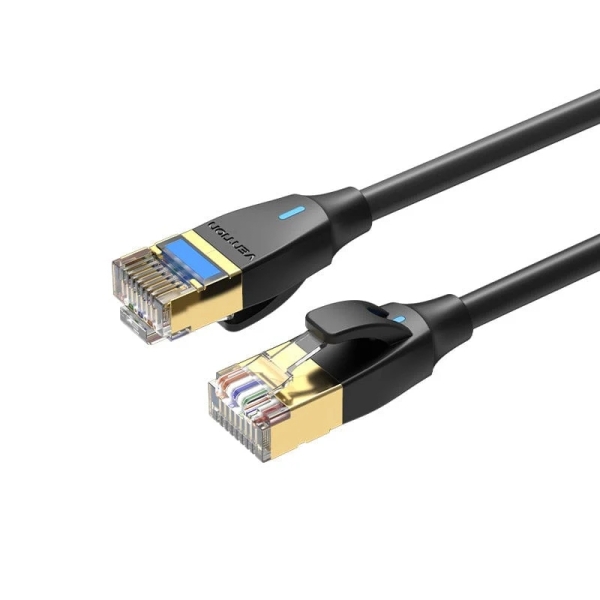 Vention Cable de Red Cat.8 UTP - Longitud 3m - Velocidad hasta 40Gbps - 30AWG - Cubierta de PVC - Blindaje Multicapa - Conectores Chapados en Oro - Color Negro