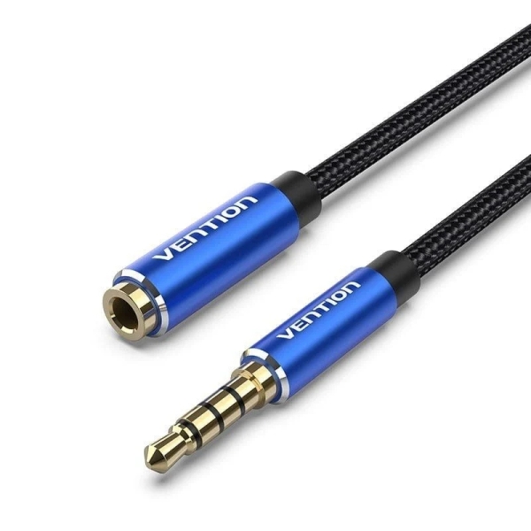 Vention Cable Extensor de Audio Estereo - Longitud 5m - Jack 3.5mm Macho - Jack 3.5mm Hembra - Conectores Chapados en Oro - Color Azul Lago