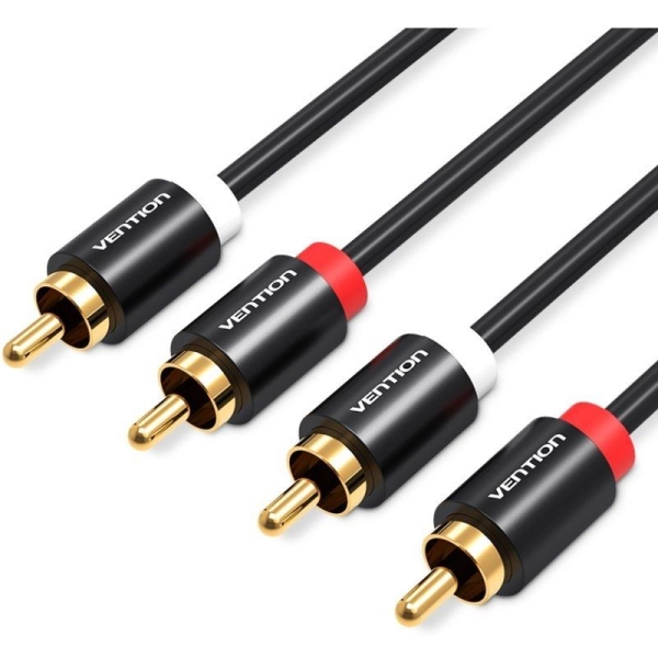 Vention Cable de Audio Estereo - Longitud 2m - 4xRCA Macho - Aluminio - PVC - 29 AWG - Color Negro