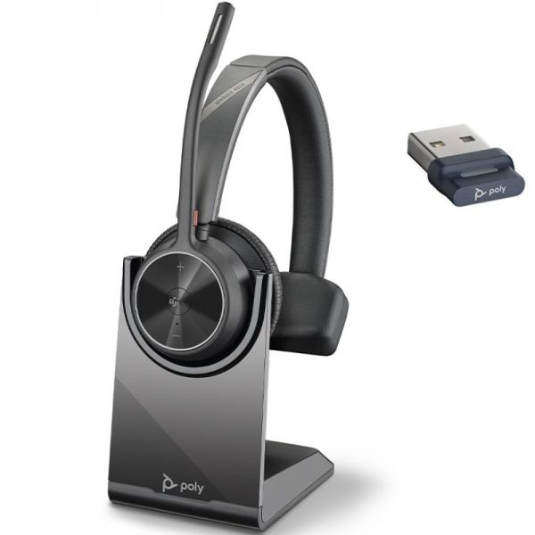 HP Poly Voyager 4310 Auricular Monoaural con Microfono con Base de Carga - Bluetooth 5.2 - Dongle USB-A - Color Negro