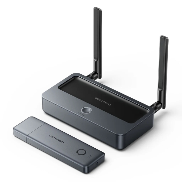 Vention Transmisor y Receptor Inalambrico HDMI y VGA - Resolucion Full HD - Alcance hasta 50m - Pantalla Digital - Aluminio y ABS - Operacion a 5.8GHz - Jack 3.5mm - Color Gris