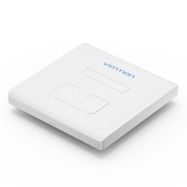 Vention Placa de Pared de 2 Toma RJ45 - Compatible con Cajas de Empotrar Tipo 86 - ABS Resistente al Envejecimiento - 86x86x8mm - Color Blanco