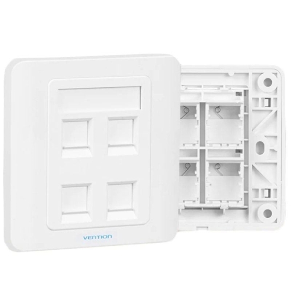 Vention Placa de Pared de 4 Toma RJ45 - Compatible con Cajas de Empotrar Tipo 86 - ABS Resistente al Envejecimiento - 86x86x8mm - Color Blanco