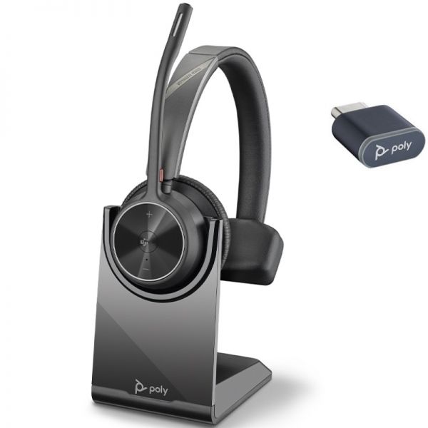 HP Poly Voyager 4310-M Auricular Monoaural con Microfono con Base de Carga - Bluetooth 5.2 - Dongle USB-C - Color Negro