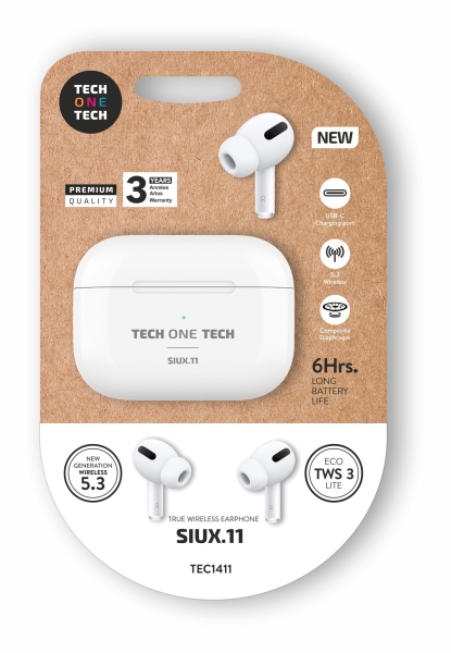 TechOneTech SIUX Auriculares Inalambricos Bluetooth TWS - Hasta 20h de Reproduccion - IPX5 - Color Blanco