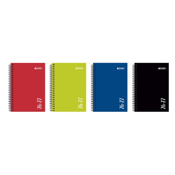 Enri Agenda Escolar con Espiral - Castellano - Tapa Extradura - Formato Cuartilla - Semana Vista - Acabado Brillante - Colores Surtidos
