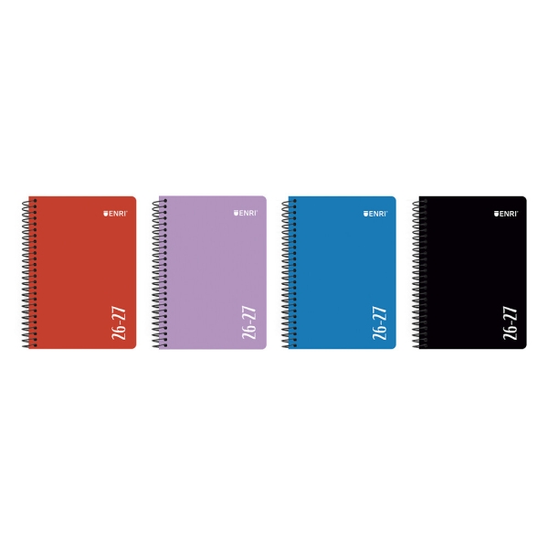 Enri Agenda Escolar con Espiral - Castellano - Tapa de Plastico - Formato Cuartilla - Semana Vista - Colores Surtidos