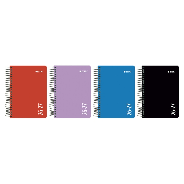 Enri Agenda Escolar con Espiral - Castellano - Tapa de Plastico - Formato Cuartilla - Dia Pagina - Colores Surtidos