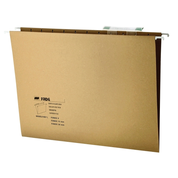 Fade Kio Carpeta Colgante - Formato A4 - Lomo en V - Visor con Efecto Lupa - Varilla Metalica - Certificado Ecologico Blue Angel - Color Marron