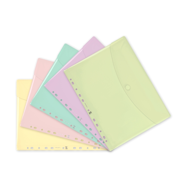 Oxford Sobre Multitaladro - Formato A4 - Cierre con Velcro - Polipropileno - Colores Pastel Surtidos