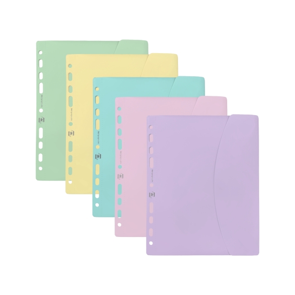 Oxford Sobre Multitaladro - Formato A5 - Cierre con Velcro - Polipropileno - Colores Pastel Surtidos