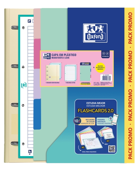 Oxford Live and Go Pack Escolar con Carpeta de Anillas A4 Plus - Recambio Pautado de 80 Hojas - Separadores de Plastico Resistente - Colores Surtidos