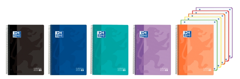 Oxford Cuaderno de Espiral - Formato A4+ - 120 Hojas - Cuadricula 5x5mm - Tapa de Plastico - Colores Vivos Surtidos