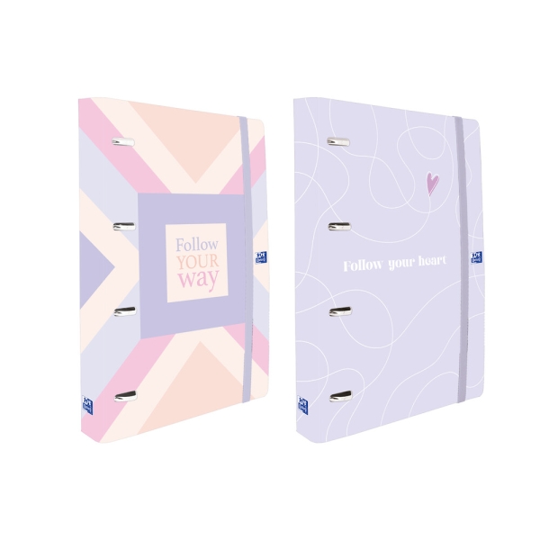 Oxford Europeanbinder Carpeta de Anillas - Pizarra Blanca - Pegatinas Reposicionables - Cierre con Goma - Incluye Recambio de Hojas 5x5mm - Bolsillo Interior - Lomo de 45mm - Colores Surtidos