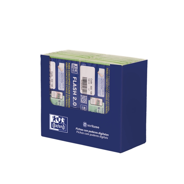 Oxford Expositor con 14 Packs de 30 FlashCards 2.0 - Formato A7 - Rayado Horizontal 1 Linea - Cartulina de 250g - Digitalizacion de Textos con App - Color Verde