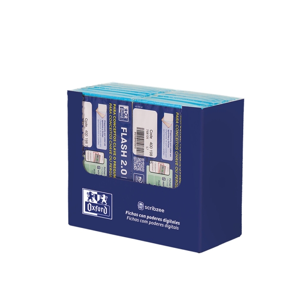Oxford Expositor con 14 Packs de 30 FlashCards 2.0 - Formato A7 - Rayado Horizontal 1 Linea - Cartulina de 250g - Digitalizacion de Textos con App - Color Turquesa