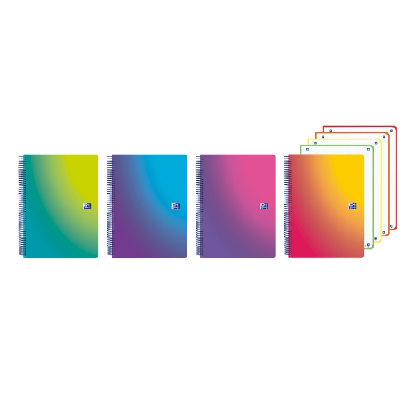 Oxford Cuaderno de Espiral - Formato A5+ - 120 Hojas - Cuadricula 5x5mm - Tapa de Plastico - Anti Traspaso de Tinta - Digitalizacion de Textos con App - Colores Surtidos