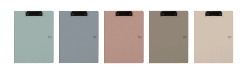 Oxford Forest Carpeta Sujetapapeles con Tapa - Formato A4+ - Pinza Metalica - Polyfoam - Plastico Reciclado - Bolsillo Interior - Apertura 360º - Colores Neutros Surtidos