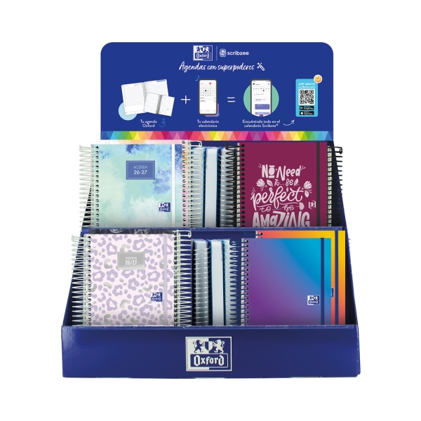 Oxford Expositor de Sobremesa con 37 Agendas Escolares - Castellano - 5 Modelos Diferentes - Facilitar la Exhibicion del Producto - Colores Surtidos