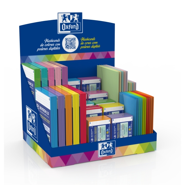Oxford Expositor con 60 Paquetes de Tarjetas FlashCards 2.0 A5 y A7 - 5 Sobres A5 de Colores Vivos - 10 Sobres A7 de Colores Vivos y Pastel - Colores Surtidos