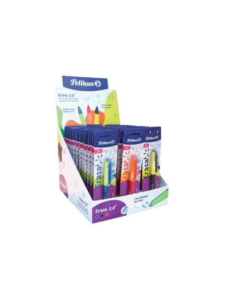 Pelikan Erase2.0 Expositor con 96 Boligrafos Borrables - 60 Blisters de Boligrafos - 36 Blisters con 2 Recambios - Colores Surtidos