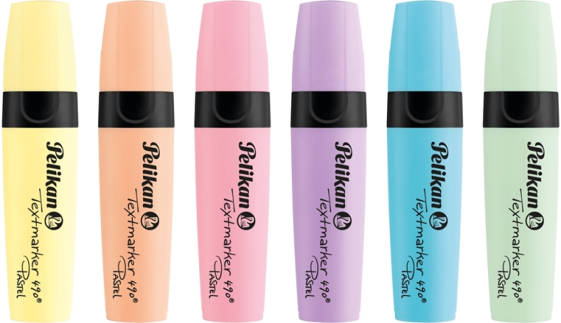 Pelikan Textmarker 490 Pack de 6 Marcadores Fluorescentes Pastel - Ergonomico - No Traspasa el Papel - Colores Surtidos
