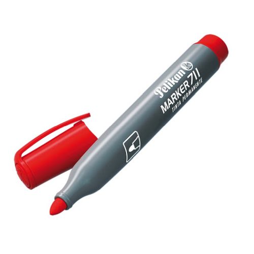 Pelikan 711F Rotulador Permanente - Punta de Fibra Redonda Gruesa - Secado Rapido - Resistente al Agua - Color Rojo