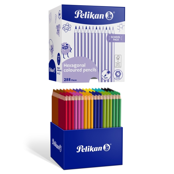 Pelikan Pack de 288 Lapices de Colores - Hexagonales - Ideal para Mezclas y Superposiciones - 12 Colores Surtidos