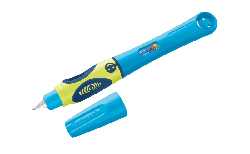 Pelikan Griffix Pluma Estilografica para Zurdos - Plumin de Acero Inoxidable - 3 Puntos de Agarre con Indicador - Ergonomico - Tapa Protectora - Color Azul