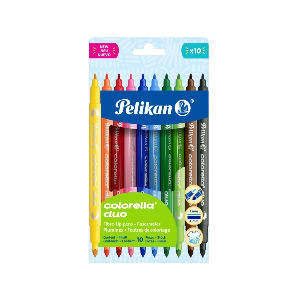 Pelikan Colorella Duo Pack de 10 Rotuladores de Colores - Punta Fina y Gruesa - Tinta al Agua - Tapa Ventilada - Colores Surtidos