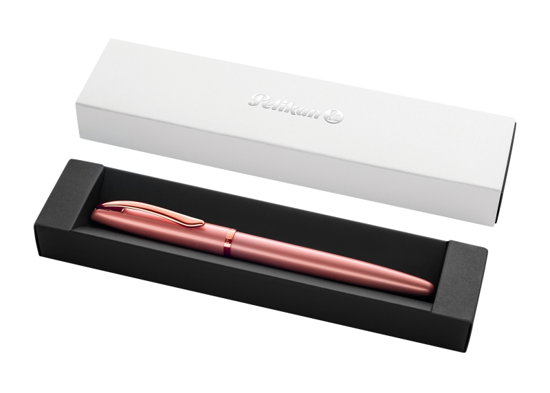 Pelikan Jazz Noble Pluma Estilografica - Punta M - Cuerpo Satinado con Detalles Cromados - Mecanismo de Cartucho Universal - Estuche de Regalo - Color Rosa