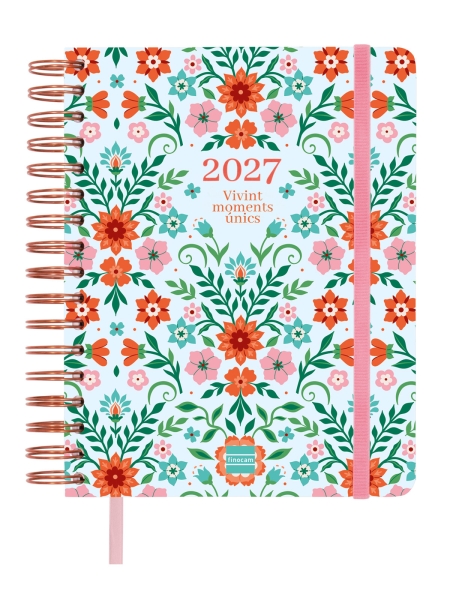 Finocam Vitae Agenda de Espiral en Catalan - 16 Meses - Semana Vista Horizontal - Formato 4º - 155x217mm - Tapa Dura - Papel de 80g/m2 - Goma Elastica - Bolsillo con Fuelle - Multicolor