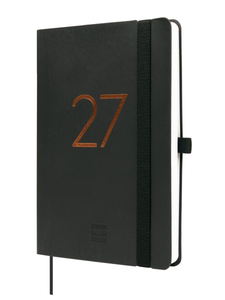 Finocam Capri Agenda de Tapa Blanda en Catalan - 16 Meses - Semana Vista Horizontal - Formato F4 - 118x168mm - Papel de 80g/m2 - Bolsillo Interior - Cierre con Goma - Color Negro