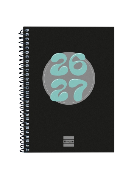 Finocam Cool Agenda Escolar 26/27 en Catalan - Semana Vista Horizontal - Formato 8º - 120x164mm - Tapas de Carton Forrado - Papel de 80g/m2 - Espiral - Esquinas Microperforadas - Color Negro