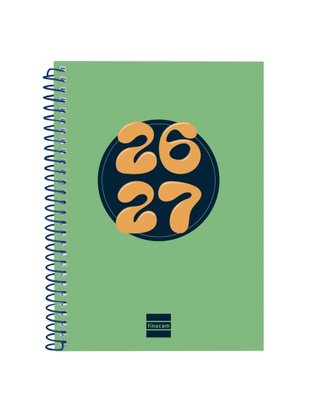 Finocam Cool Agenda Escolar 26/27 en Catalan - Semana Vista Horizontal - Formato 8º - 120x164mm - Tapas de Carton Forrado - Papel de 80g/m2 - Espiral - Esquinas Microperforadas - Color Verde