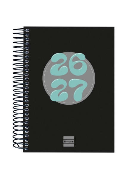 Finocam Cool Agenda Escolar 26/27 en Catalan - 1 Dia por Pagina - Formato 8º - 120x164mm - Tapas de Carton Forrado - Papel de 80g/m2 - Espiral Metalica - Esquinas Microperforadas - Color Negro