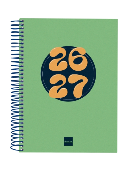 Finocam Cool Agenda Escolar 26/27 en Catalan - 1 Dia por Pagina - Formato 4º - 155x212mm - Tapas de Carton Forrado - Papel de 80g/m2 - Espiral Metalica - Esquinas Microperforadas - Color Verde
