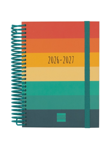 Finocam Diva Agenda Escolar 26/27 en Catalan - 1 Dia por Pagina - Formato 8º - 120x164mm - Tapas de Carton Forrado - Papel de 80g/m2 - Espiral - Esquinas Microperforadas - Multicolor