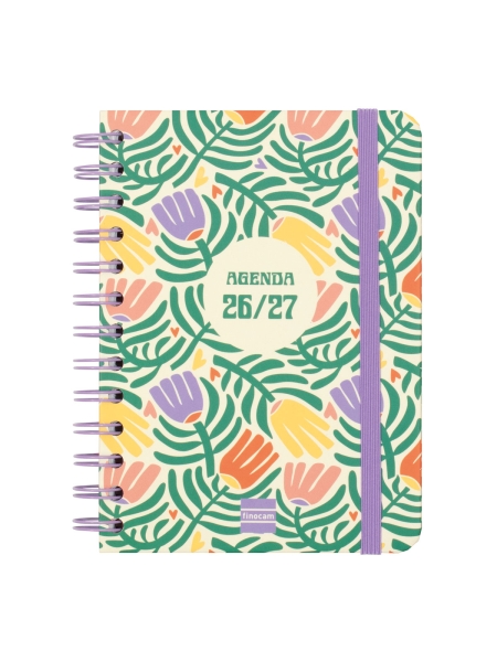 Finocam Cosmo Cart Agenda Escolar 26/27 en Catalan - Semana Vista Horizontal - Formato 8º - 120x169mm - Tapas de Carton Forrado - Papel de 80g/m2 - Espiral - Esquinas Microperforadas - Multicolor